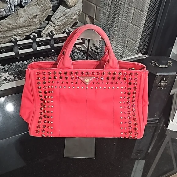 Prada Canapa Pink Studded Bag - Picture 1 of 10